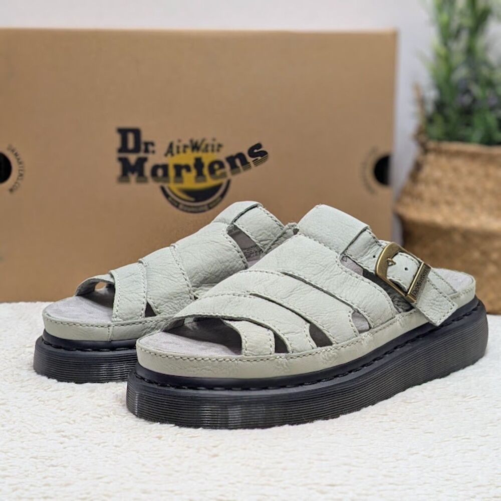 Dr. Martens Sage Green Maxxy Slide Buttersoft Leather Platform Sandals UK 8 NIB
